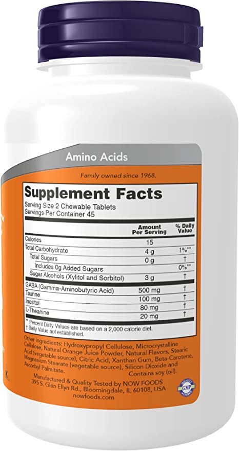 GABA (Gamma-Aminobutyric Acid), Neurotransmitter Support*, Orange Flavor, 90 Chewables